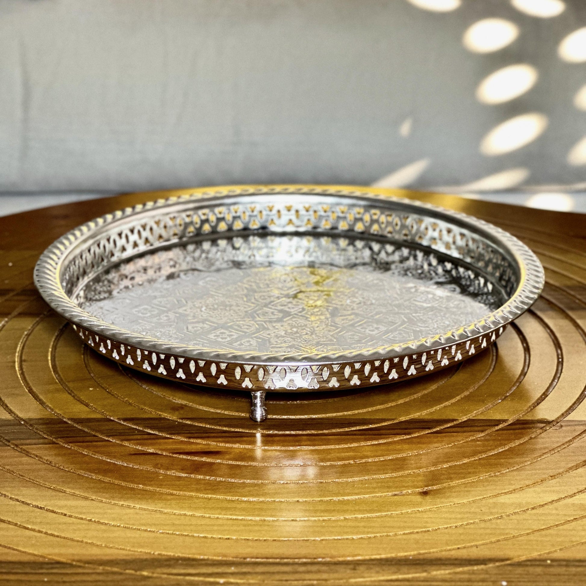 Authentic Moroccan Tea Tray Silver Handmade Teatray Traditional Moroccan Fes Mint Tea