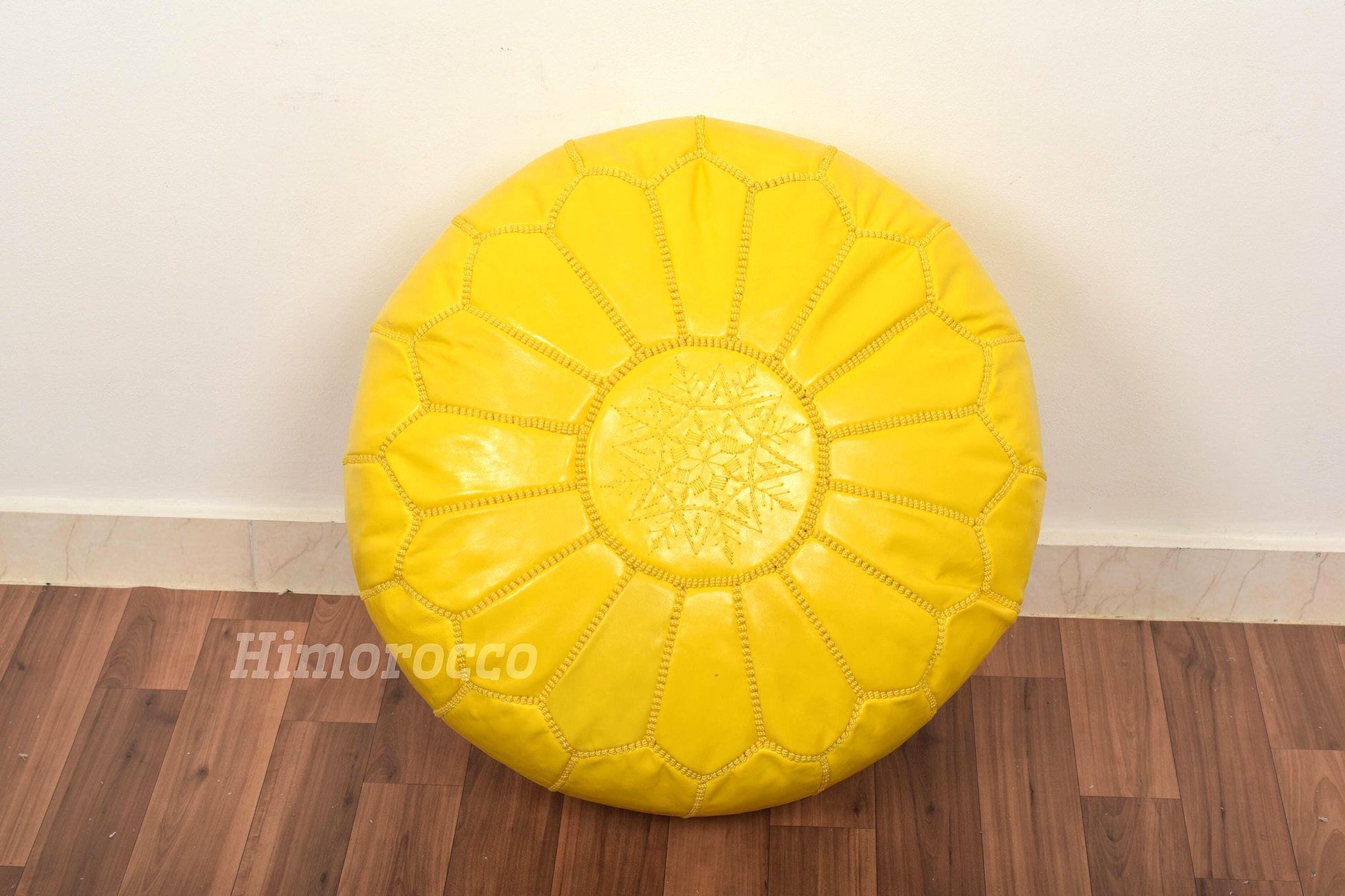 Yellow Moroccan Leather Pouf - Luxury Ottomans Footstools