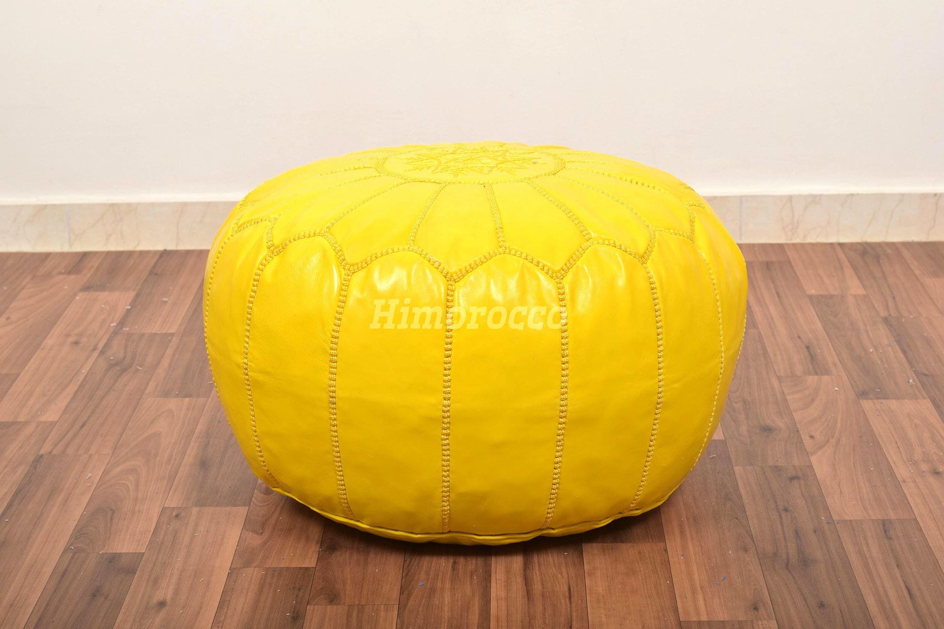 Yellow Moroccan Leather Pouf - Luxury Ottomans Footstools