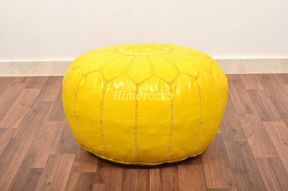 Yellow Moroccan Leather Pouf - Luxury Ottomans Footstools