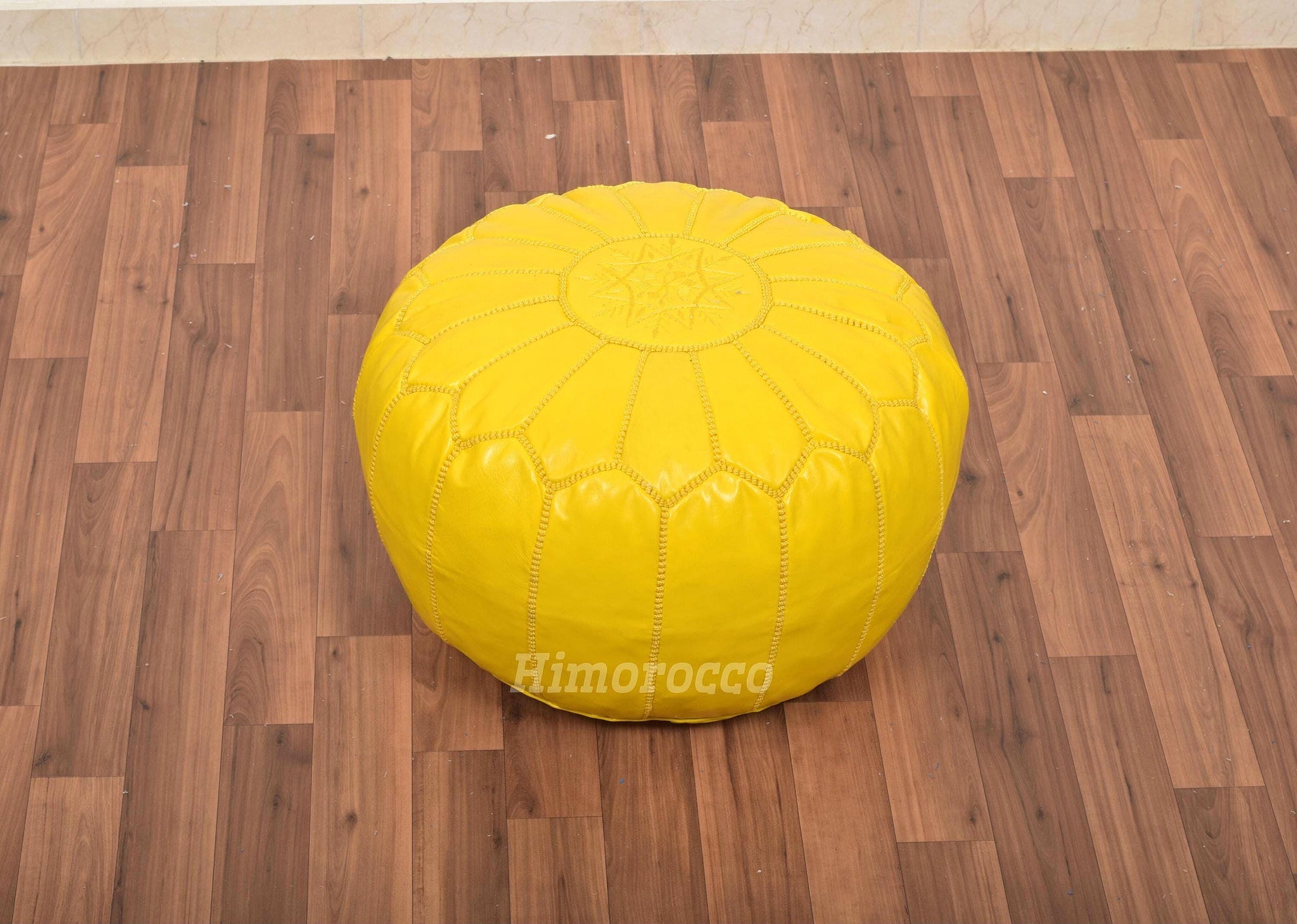 Yellow Moroccan Leather Pouf - Luxury Ottomans Footstools