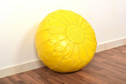 Yellow Moroccan Leather Pouf - Luxury Ottomans Footstools