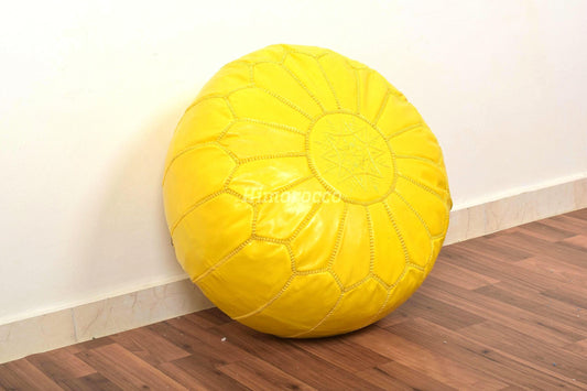 Yellow Moroccan Leather Pouf - Luxury Ottomans Footstools