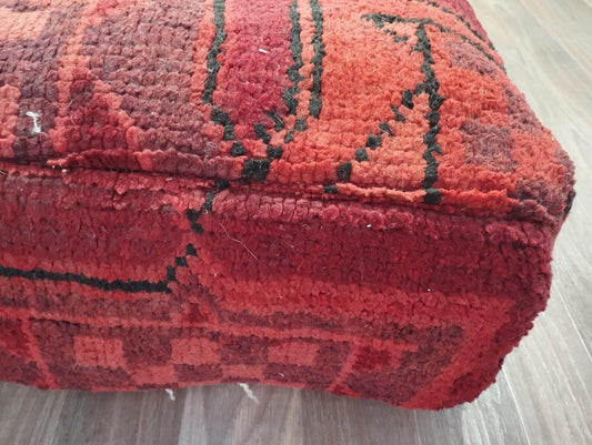 Moroccan Kilim Pouf,Moroccan Floor Cushions, Red Kilim Pouf, Kilim Pouf Floor Pouf Vintage Moroccan Ottoman Square Pouf, Yoga Meditation