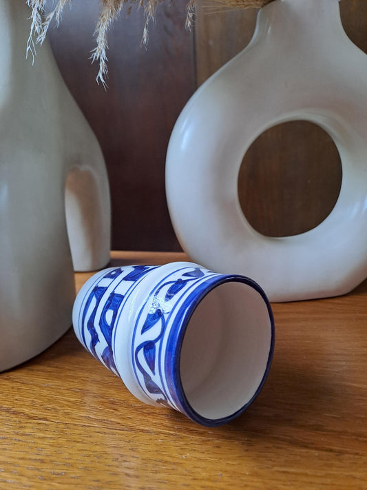 Handmade Moroccan Cup 9Cm/3.5In | Ceramic Tea & Coffee Cup | Small Berber Pottery Mug | Blue Espresso Cup | Boho Kitchen Decor Gift