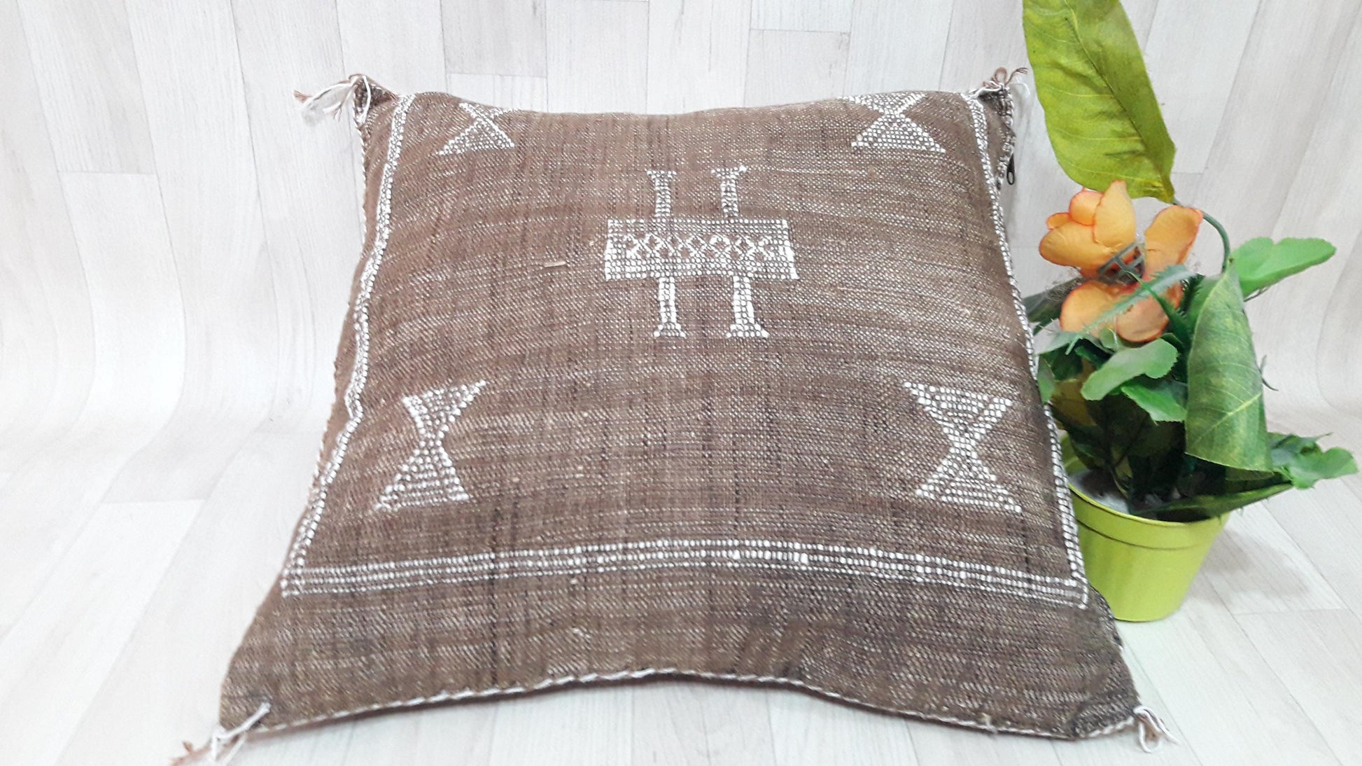 50% off Cactus Silk Pillow Cover, Moroccan Boho Throw Pillow ,Hand Woven Berber Pillow, Sabra Cactus Silk Cushion Cover,Pillow,Cushion