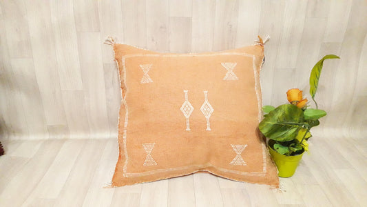 Pillow-Cactus Silk Cushion Cover - Light Orange Sabra Pillow - Handmade Morocco Cushion-Large Pillow-Cactus Silk Pillow-Decorative Pillow