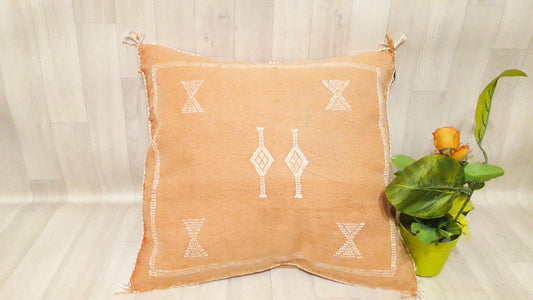 Pillow-Cactus Silk Cushion Cover - Light Orange Sabra Pillow - Handmade Morocco Cushion-Large Pillow-Cactus Silk Pillow-Decorative Pillow
