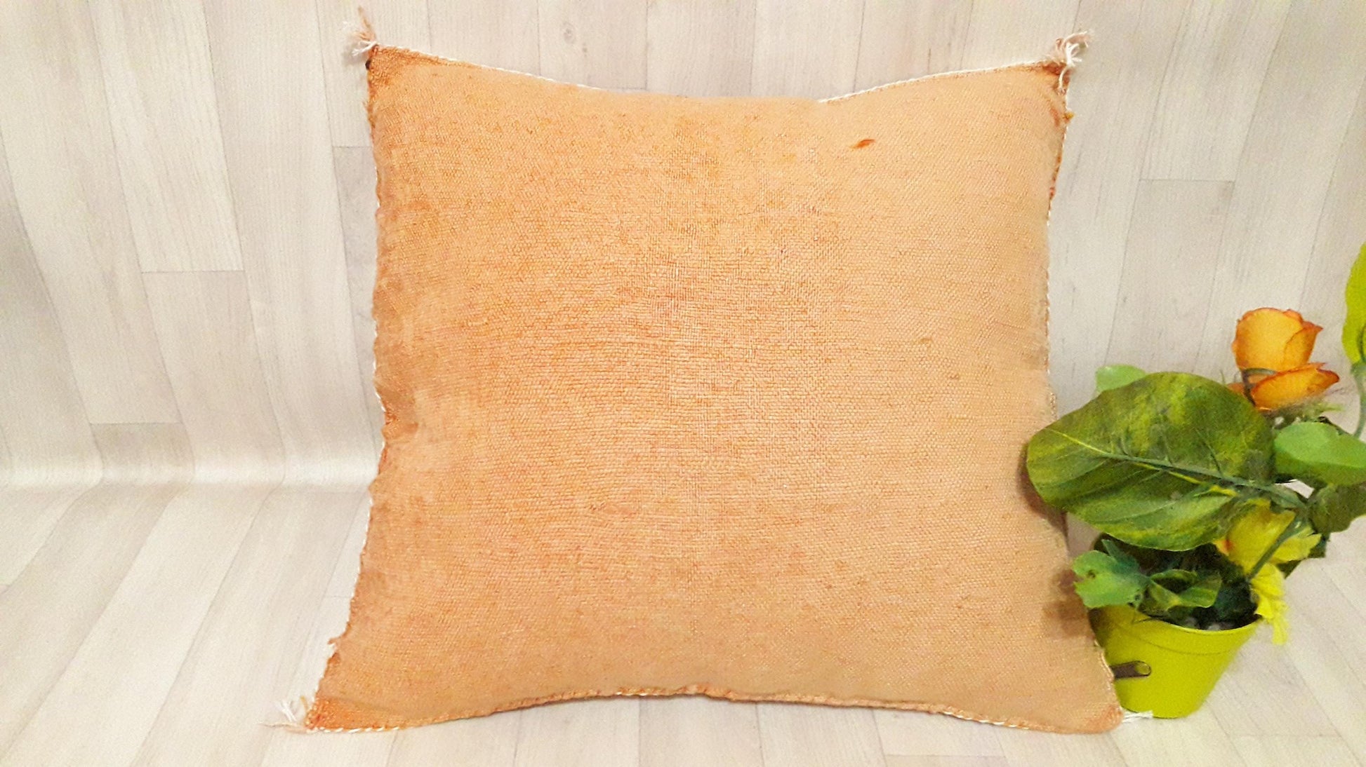 Pillow-Cactus Silk Cushion Cover - Light Orange Sabra Pillow - Handmade Morocco Cushion-Large Pillow-Cactus Silk Pillow-Decorative Pillow