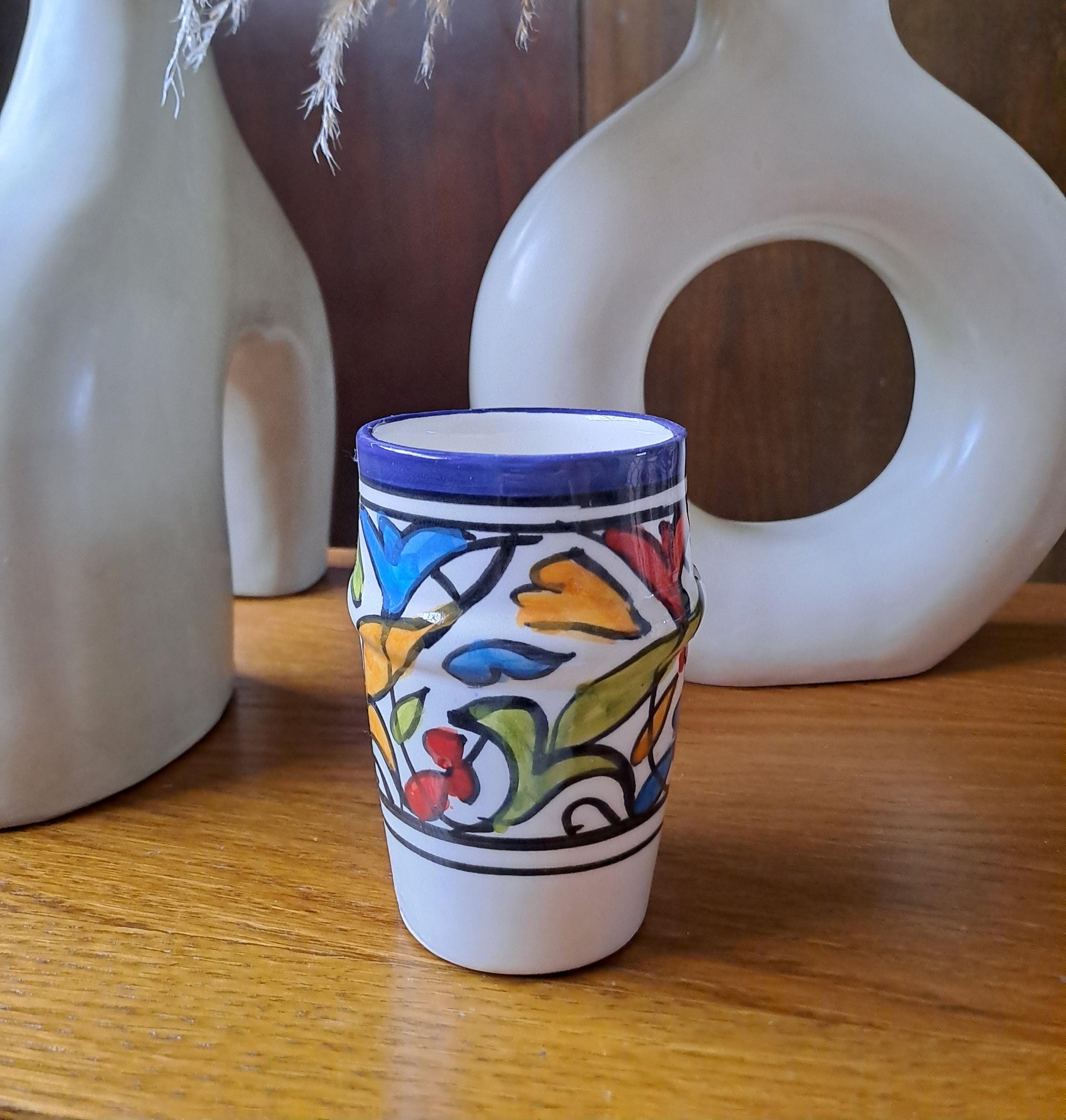 Handmade Moroccan Cup 9Cm/3.5In | Ceramic Tea & Coffee Cup | Small Berber Pottery Mug | Florar Colour Espresso Cup | Boho Kitchen Decor Gift