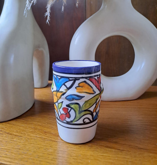 Handmade Moroccan Cup 9Cm/3.5In | Ceramic Tea & Coffee Cup | Small Berber Pottery Mug | Florar Colour Espresso Cup | Boho Kitchen Decor Gift