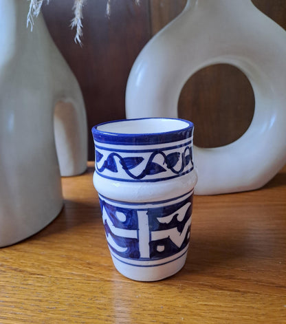 Handmade Moroccan Cup 9Cm/3.5In | Ceramic Tea & Coffee Cup | Small Berber Pottery Mug | Blue Espresso Cup | Boho Kitchen Decor Gift