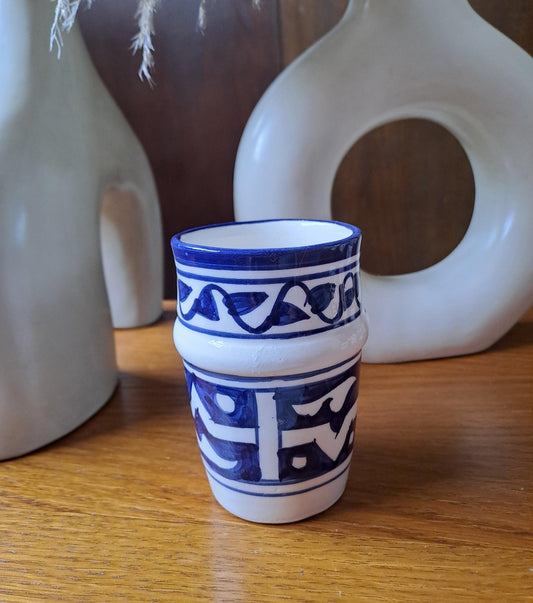 Handmade Moroccan Cup 9Cm/3.5In | Ceramic Tea & Coffee Cup | Small Berber Pottery Mug | Blue Espresso Cup | Boho Kitchen Decor Gift