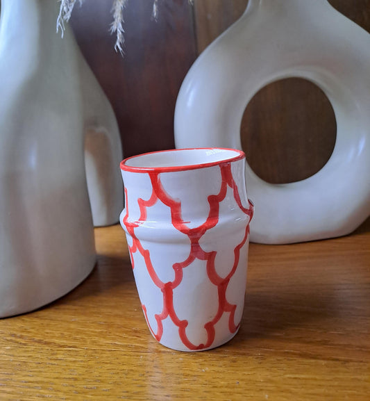 Handmade Moroccan Cup 9Cm/3.5In | Ceramic Tea & Coffee Cup | Small Berber Pottery Mug | Red Pattern Espresso Cup | Boho Kitchen Decor Gift