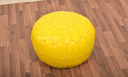 Yellow Moroccan Leather Pouf - Luxury Ottomans Footstools