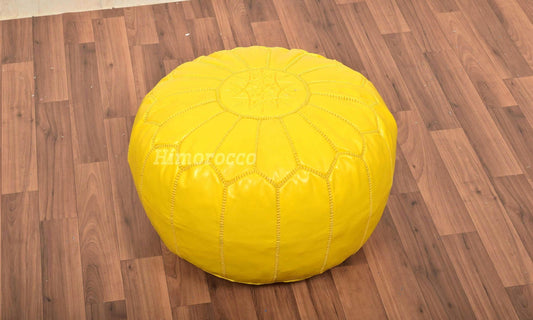 Yellow Moroccan Leather Pouf - Luxury Ottomans Footstools
