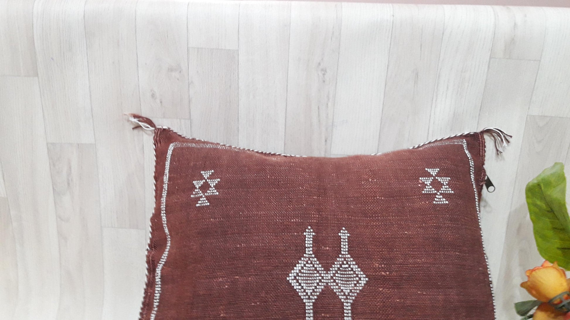 Bordeaux Cactus Silk Pillow Cover, Moroccan Boho Throw Pillow , Hand Woven Berber Pillow, Decorative Sabra Cactus Silk Cushion Cover