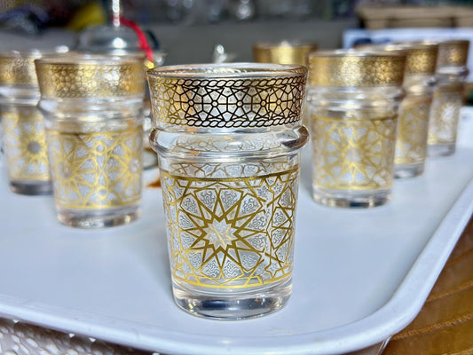 Moroccan Tea Glasses Set of Gold Tea Cups Zellij Design Tea Set Small Gold Vintage Moroccan Tea Glasses