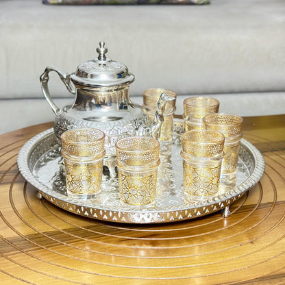 Authentic Moroccan Tea Tray Silver Handmade Teatray Traditional Moroccan Fes Mint Tea