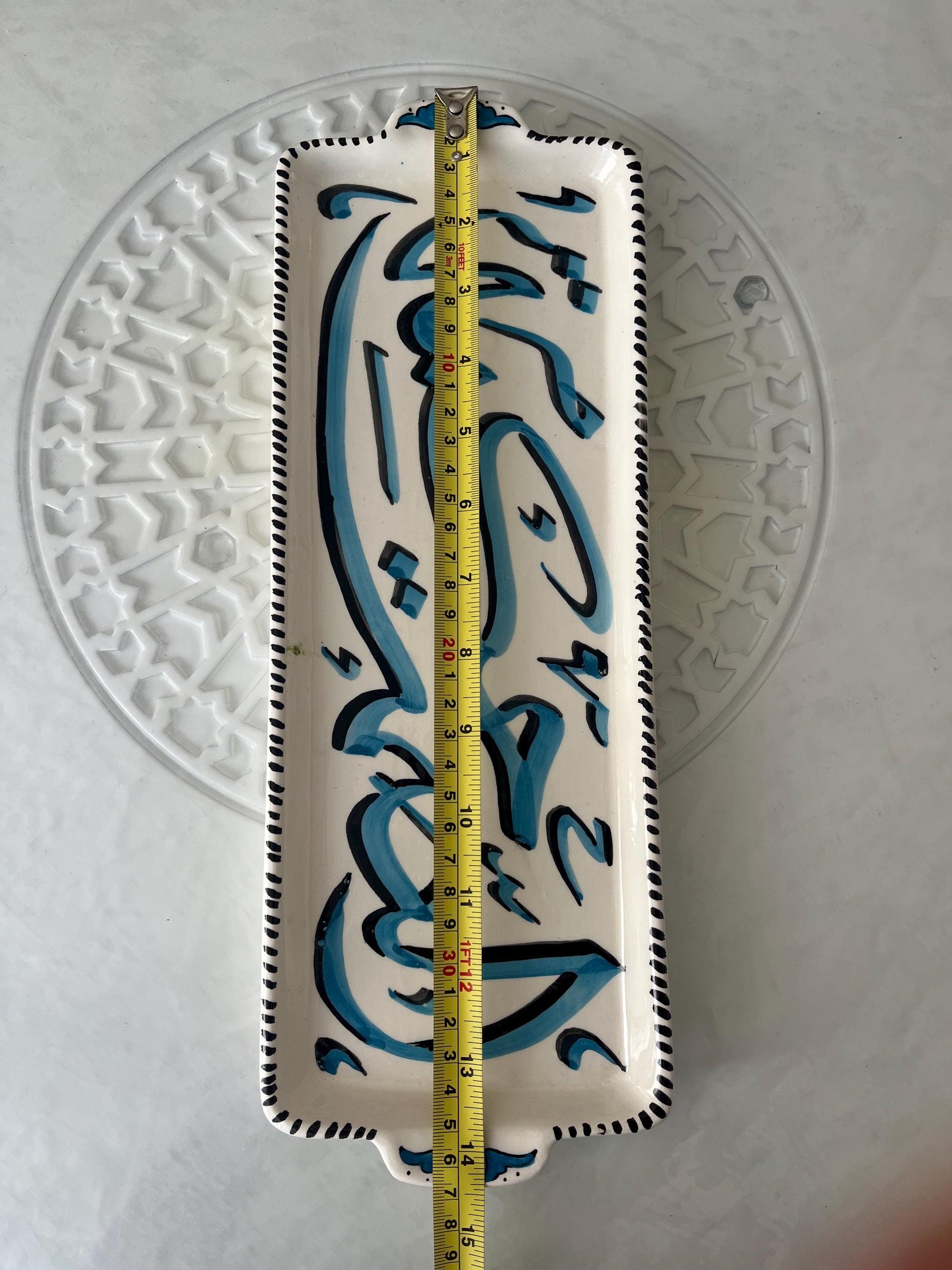 Moroccan Ceramic Cake Tins, Handmade and Hand-Painted. Moroccan Ceramic Trays with Calligraphy Design.