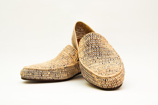 Handwoven Raffia Loafers – Moroccan Unisex Shoes – Natural Slip-On Flats – Boho Artisan Footwear
