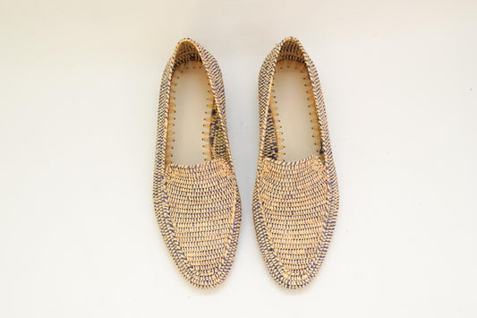 Handwoven Raffia Loafers – Moroccan Unisex Shoes – Natural Slip-On Flats – Boho Artisan Footwear