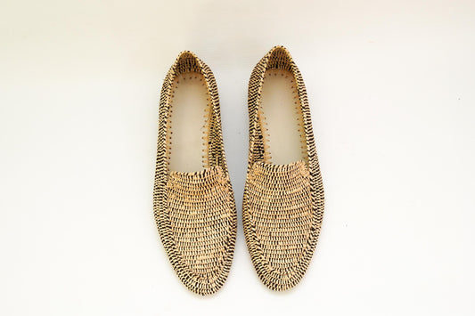 Handwoven Raffia Loafers – Moroccan Unisex Shoes – Natural Slip-On Flats – Boho Artisan Footwear