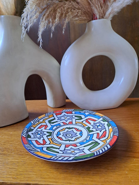 Moroccan Plate 18Cm | Hand-Painted Ceramic Dish | Rustic Berber Wall Decor | Colorful Pottery Plate | Boho Kitchen Serving Dish