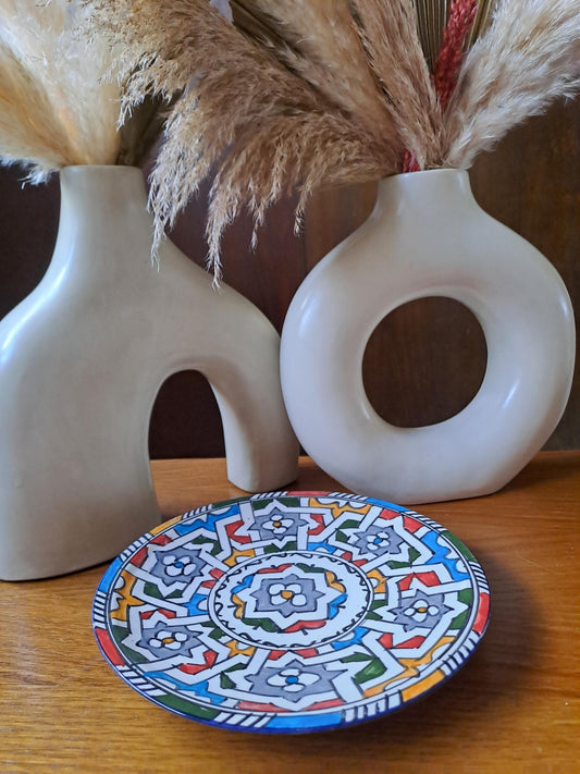 Moroccan Pottery Plate 20Cm | Artisan Ceramic Dish | Colorful Handcrafted Plate | Berber Wall Hanging Decor | Unique Gift Idea