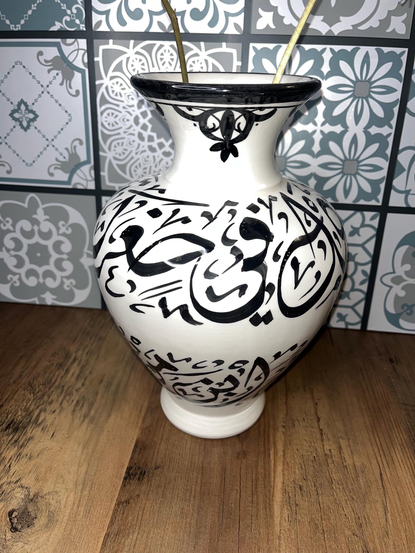 Handmade Ceramic Vase - Decorative Flower Vase - Decorative Home Accent - Ceramic Vase for Flowers - Moroccan Calligraphy Ceramic Vase