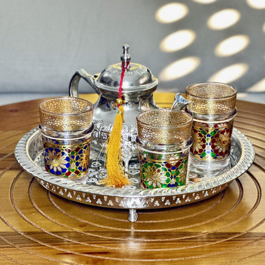 Small Moroccan Tea Set and Tray with Set of 3 Moroccan Tea Glasses Moroccan Tea Pot Small Moroccan Tea Tray