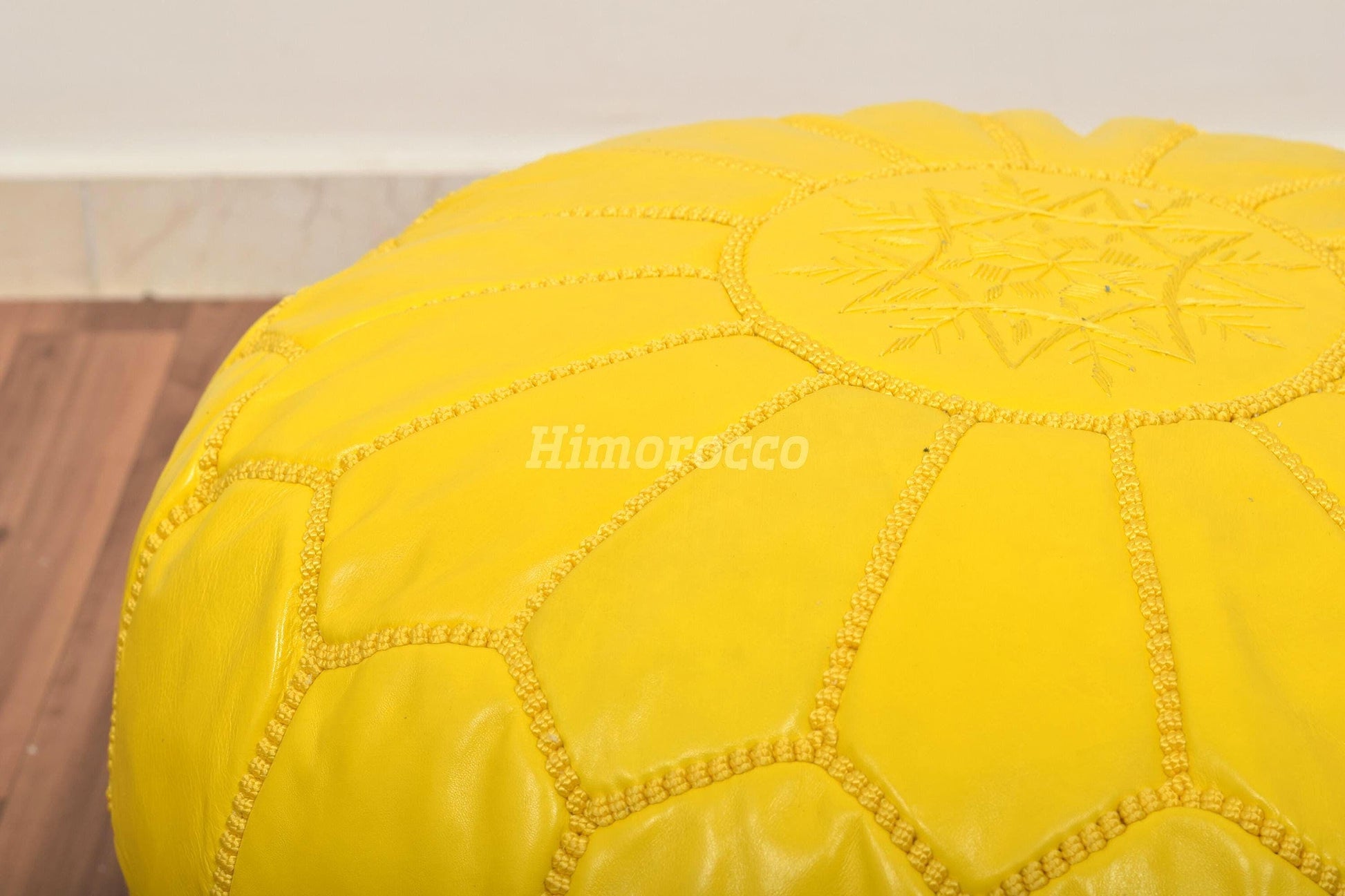 Yellow Moroccan Leather Pouf - Luxury Ottomans Footstools