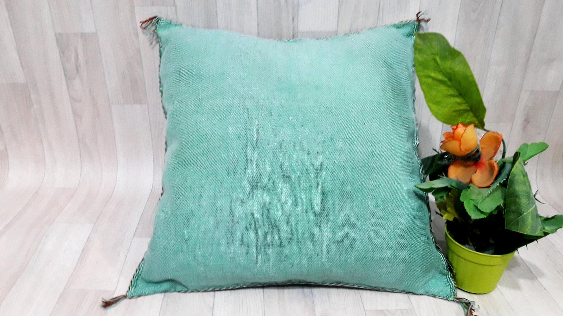 Cactus Silk Cushion Cover- Green Sabra Pillow - Handmade Morocco Cushion-Pillow Covers-Home Decor-Pillow Case-Cactus Silk Pillow-Sofa Pillow