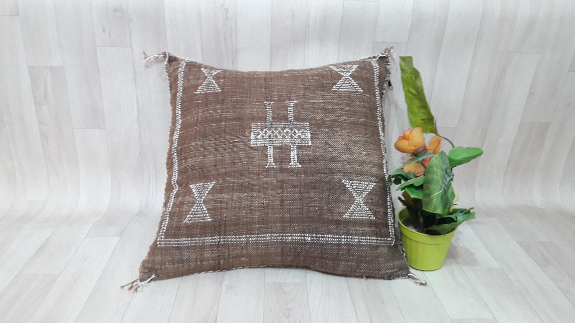 50% off Cactus Silk Pillow Cover, Moroccan Boho Throw Pillow ,Hand Woven Berber Pillow, Sabra Cactus Silk Cushion Cover,Pillow,Cushion