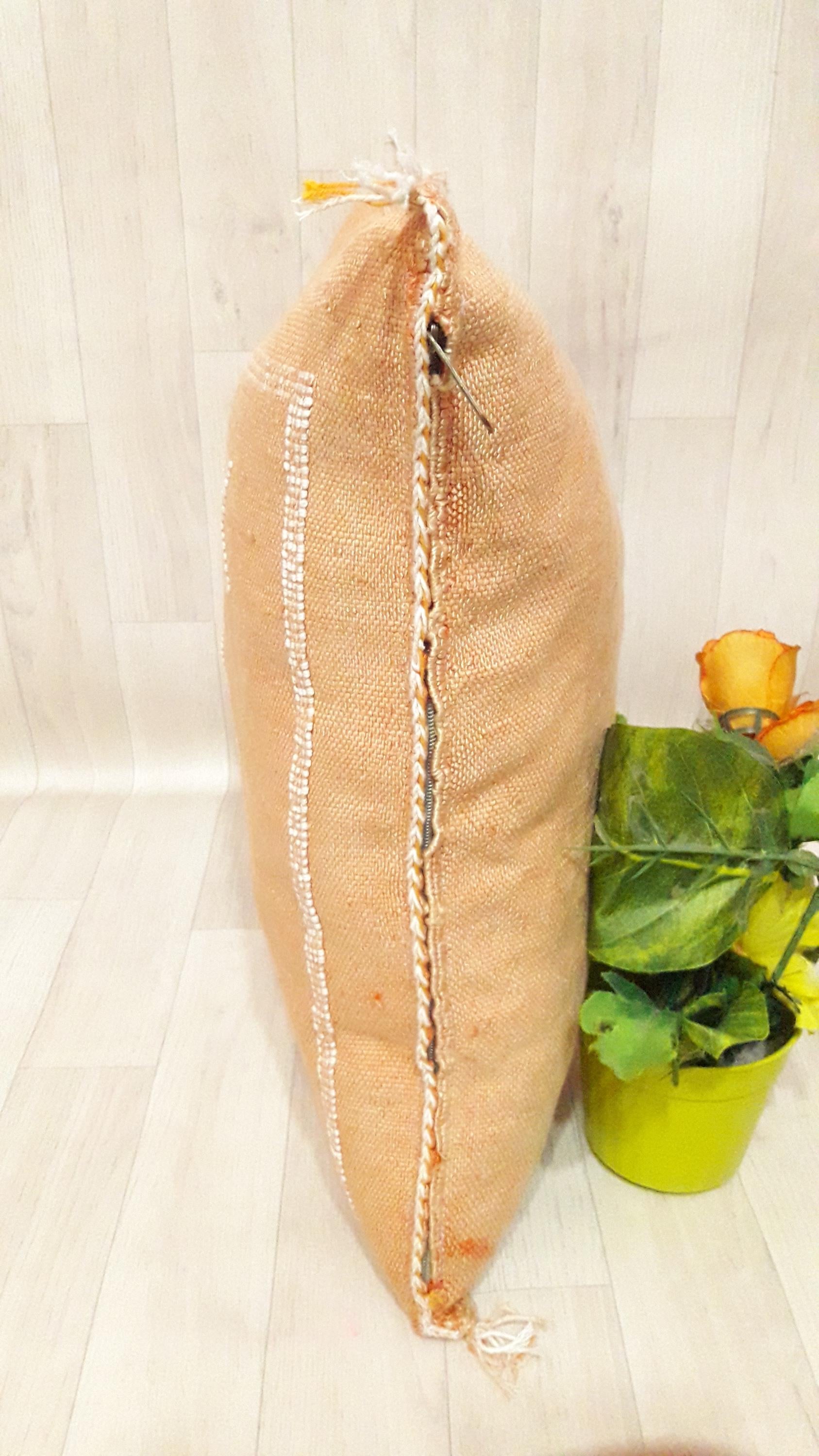 Pillow-Cactus Silk Cushion Cover - Light Orange Sabra Pillow - Handmade Morocco Cushion-Large Pillow-Cactus Silk Pillow-Decorative Pillow