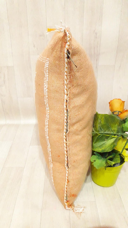 Pillow-Cactus Silk Cushion Cover - Light Orange Sabra Pillow - Handmade Morocco Cushion-Large Pillow-Cactus Silk Pillow-Decorative Pillow
