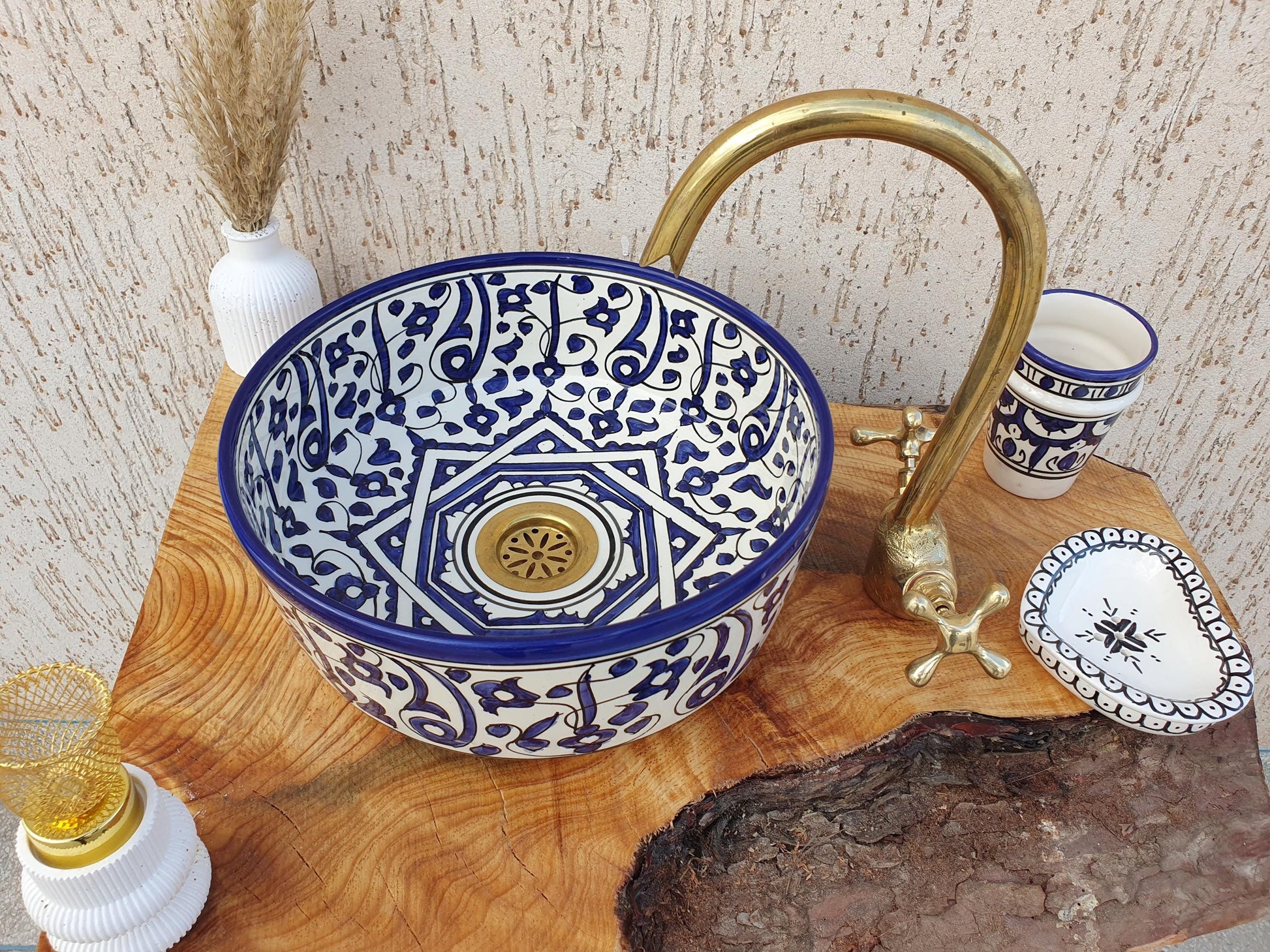 Bathroom Vessel Sink with FREE Brass Faucet - Handmade Moroccan Washbasin