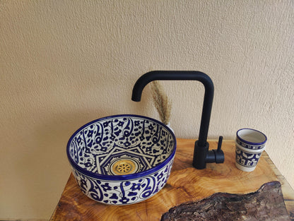 Bathroom Vessel Sink with FREE Brass Faucet - Handmade Moroccan Washbasin