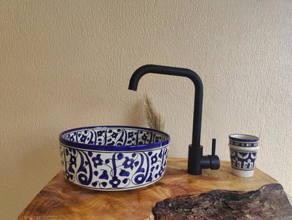 Bathroom Vessel Sink with FREE Brass Faucet - Handmade Moroccan Washbasin