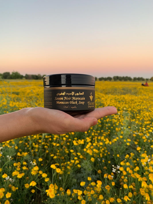 Moroccan Black Soap with Oud Perfume - Natural Organic for Face & Body, Hamam Spa Ritual, Bride Beauty Treatment