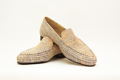 Handwoven Raffia Loafers – Moroccan Unisex Shoes – Natural Slip-On Flats – Boho Artisan Footwear