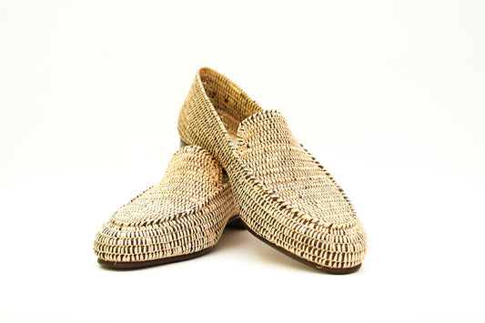 Handwoven Raffia Loafers – Moroccan Unisex Shoes – Natural Slip-On Flats – Boho Artisan Footwear