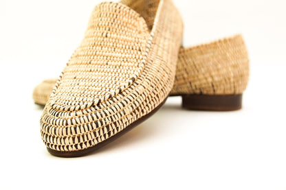 Handwoven Raffia Loafers – Moroccan Unisex Shoes – Natural Slip-On Flats – Boho Artisan Footwear