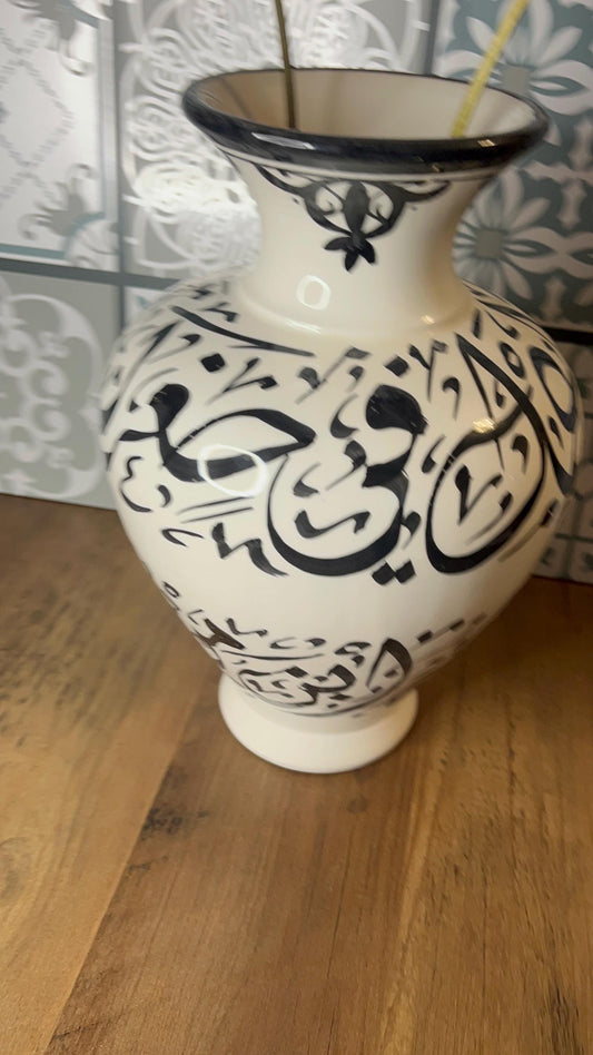 Handmade Ceramic Vase - Decorative Flower Vase - Decorative Home Accent - Ceramic Vase for Flowers - Moroccan Calligraphy Ceramic Vase
