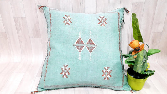 Cactus Silk Cushion Cover- Green Sabra Pillow - Handmade Morocco Cushion-Pillow Covers-Home Decor-Pillow Case-Cactus Silk Pillow-Sofa Pillow
