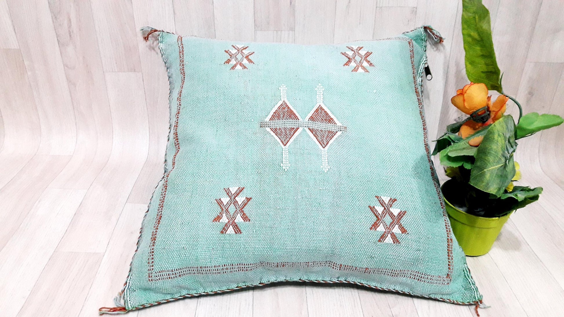 Cactus Silk Cushion Cover- Green Sabra Pillow - Handmade Morocco Cushion-Pillow Covers-Home Decor-Pillow Case-Cactus Silk Pillow-Sofa Pillow