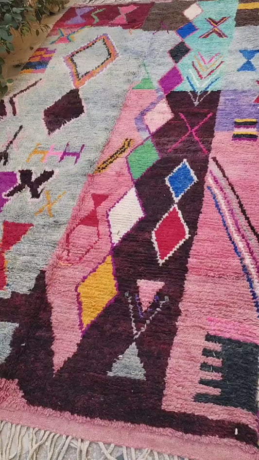 Rare Moroccan Rug Vintage 9X5 Pink Berber Handmade Wool