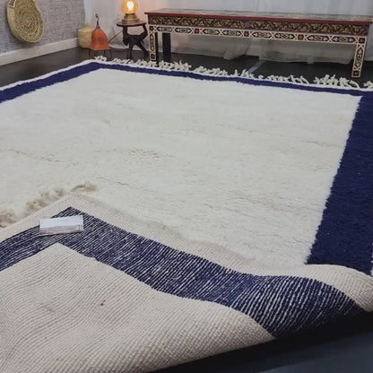 Gorgeous Moroccan Rug, Dark Blue Bordered Handmade Wool Area Rug